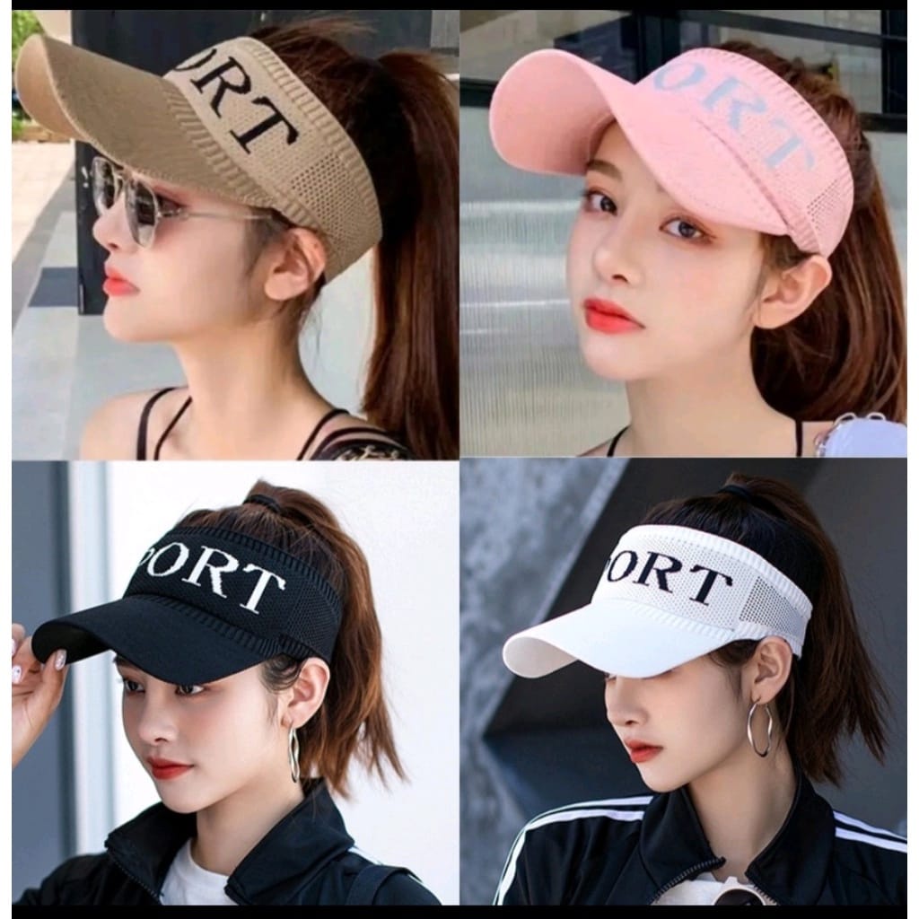 HZ Topi Wanita Knit Visor SPORT Baseball Cap Topi SPORTS Olahraga Rajut Katun Topi Pantai Sunshade