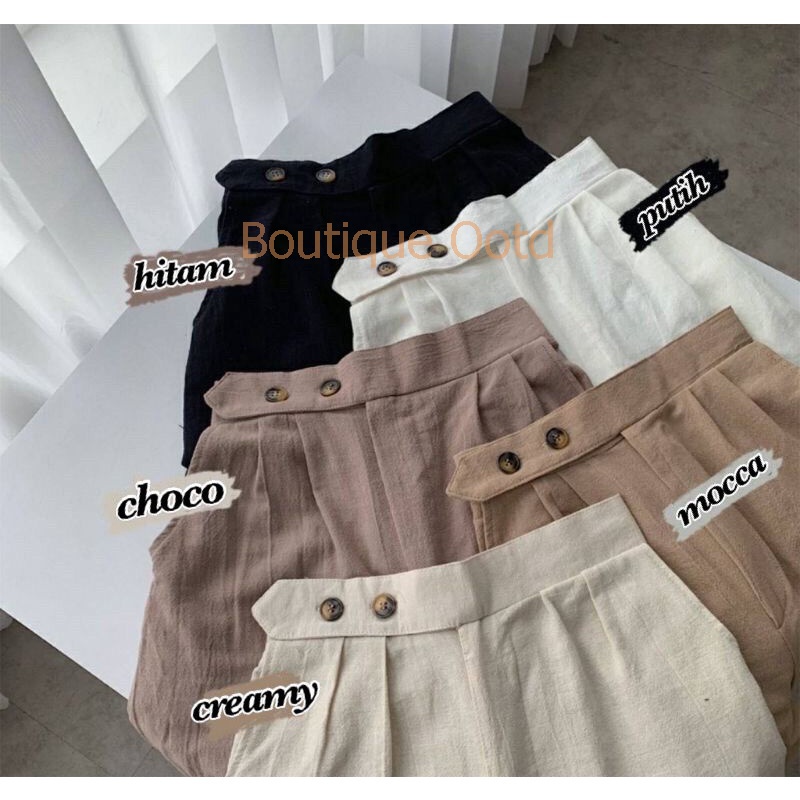 2240 VENYTA HIGHWAIST KULOT LINEN DAILY CELANA SIDE BUTTON KOREAN STYLE HITS WANITA KOREA CULLOTE