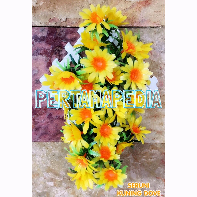 C5 Bunga SERUNI/Bunga Plastik/Rumput Plastik/Daun Rambat Plastik/Busa Bunga/Bunga Matahari Kecil-Kuning Dove