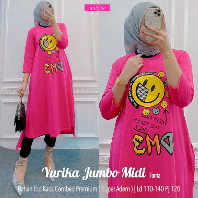 YURIKA JUMBO MIDI DRESS WANITA KAOS COMBED