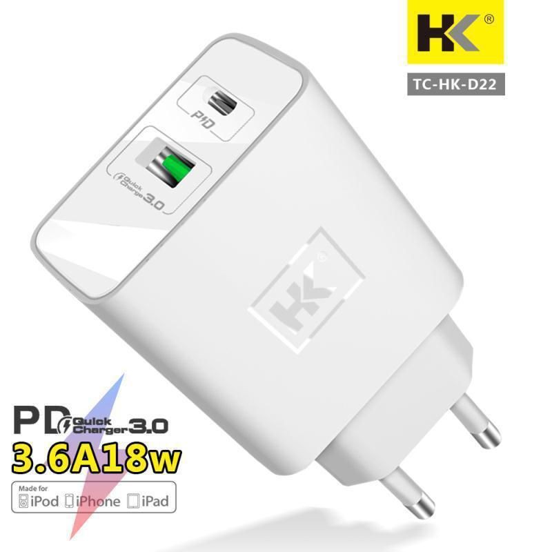 Charger HK Quick Charger QC3.0/4.0 Type-C+USB 18W PD 3.6A Power port Atom PD + kabel micro USB/USB C