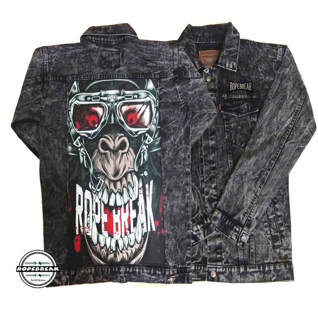  JAKET  JEANS PRIA PRINTING GAMBAR  BELAKANG ROPEBREAK 