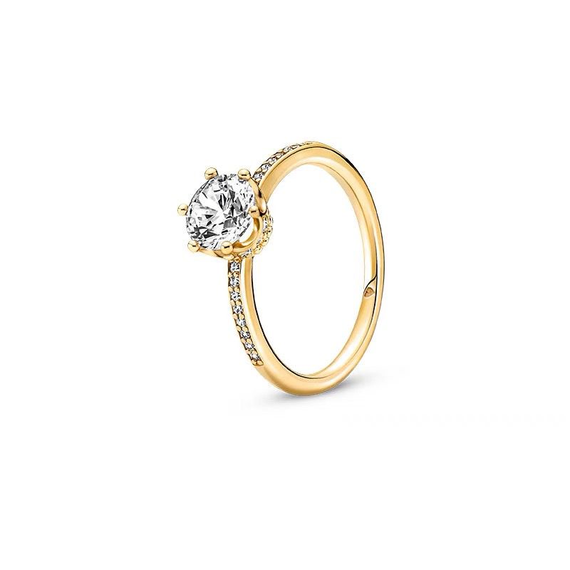 Pandora Cincin 925 Silver Gold 18K Bentuk Mahkota Aksen Berlian Cubic Zirconia Untuk Wanita