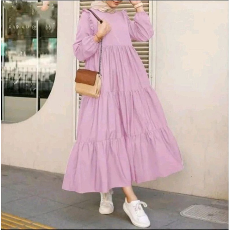 Midi Dres Muslim Korea Jumbo Midy Dress Terbaru Crincle Rayon Twill Kirania Wanita Premium Gamis Tunik Katun Polos Fashion Modren  Remaja Casual
