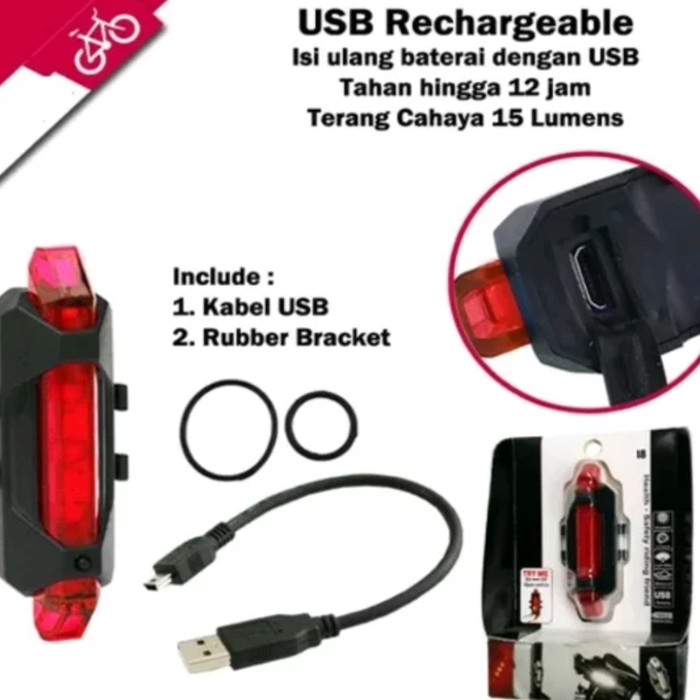 Lampu Belakang Sepeda LED USB Rechargeable Waterproof 4 Mode Tail Light Road Bike Lampu Senter Lipat