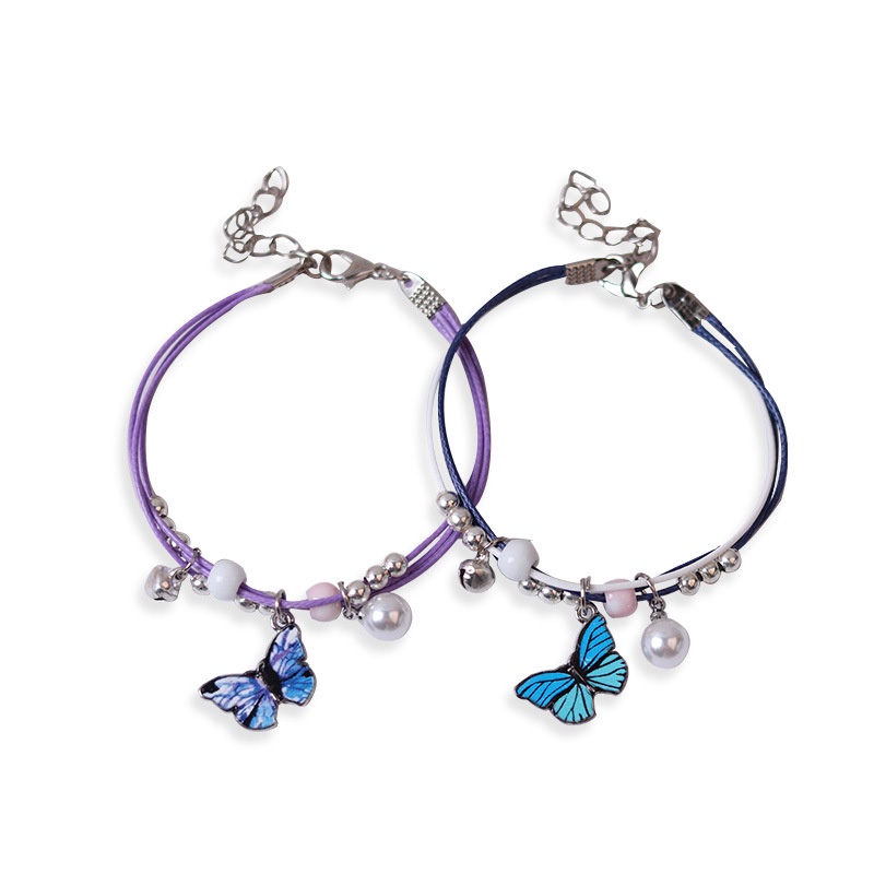Butterfly Gelang Pasangan Desain Kupu-Kupu | Gelang Untuk Wanita | Kalung Rantai Dengan Liontin Bunga Untuk Wanita | Kotak Hadiah Untuk Souvenir