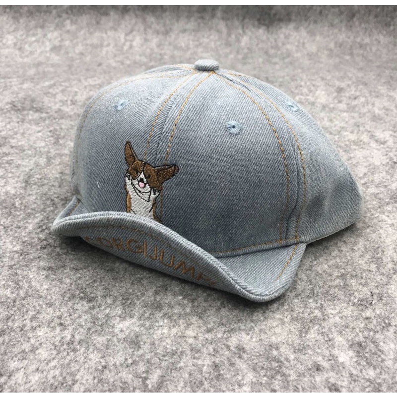 Topi Baseball Anak Bayi Balota Import Bahan Denim Model Corgi Jump-Biru muda