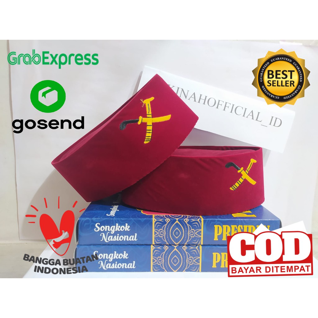 Peci Pria GOLOK Pitung Merah Bordir Polos Betawi Dewasa & Anak Model Terbaru Songkok Santri Habib Sy