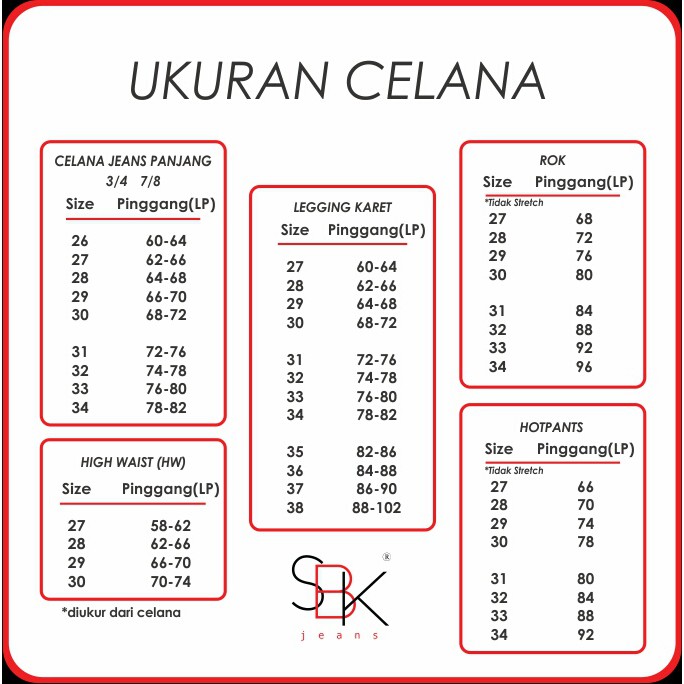 Celana jeans SBK 11003 & 33003 7per8 / celana pendek / jeans