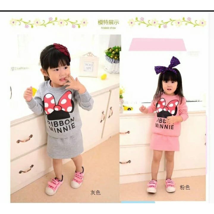 Promo Setelan anak perempuan RIBBON MINNIE Bahan fleece 3-9 tahun