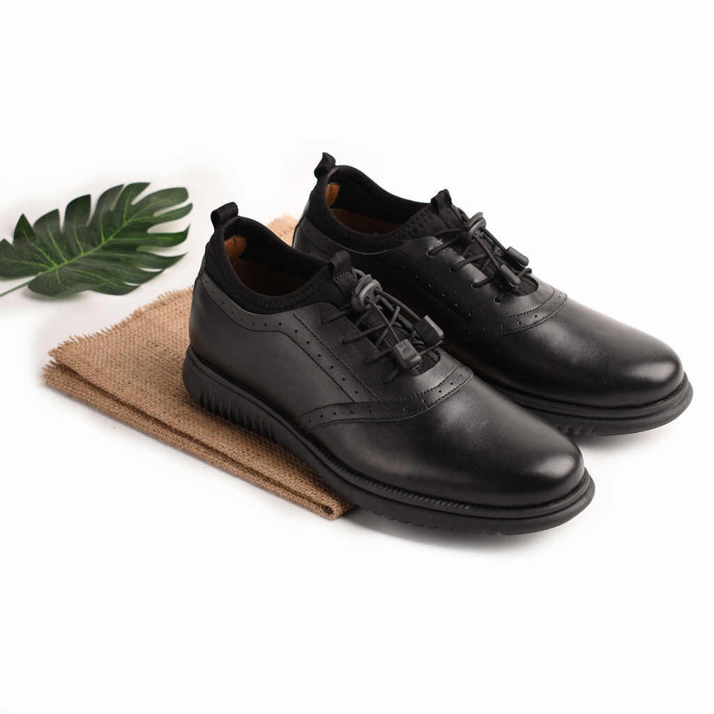 ORCA LEATHER BLACK ORIGINAL x VOLVE PROJECT Sepatu Kulit Sapi Asli Full Hitam Pria Semi Formal Pantofel Kerja Kantor Dinas Resmi Guru PNS Kantoran Pesta Undangan Kondangan Wedding Wisuda Oxford Genuine Leather Footwear Big Size Jumbo Ukuran Besar 44 Keren