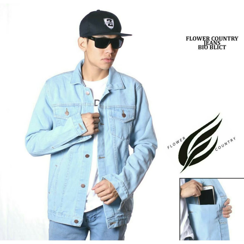 M L XL XXL 3XL 4XL JAKET JEASN PRIA SOBEK ROBEK RIPPED BIOBLITZ BIOWASH BIRU MUDA TUA-Biobliz