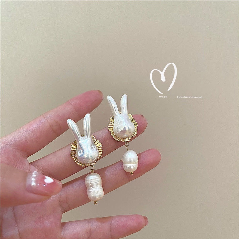 Knock lembut dan menggemaskan kelinci baroque mutiara anting-anting menyenangkan online influencer e