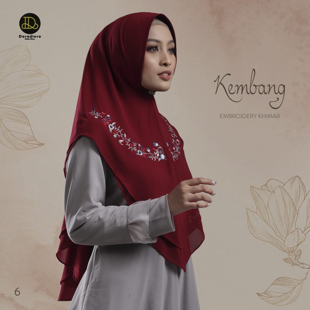 Jilbab Instan Khimar Mini Kembang Embroidery Bordir Ori Daradiora-MAROON