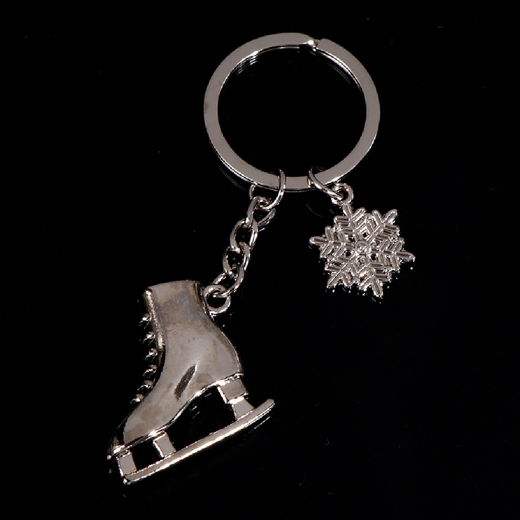 Mornin Warna Silver Ice Skates Snowflake Pendant Key Ring Skating Gantungan Kunci Keychain id