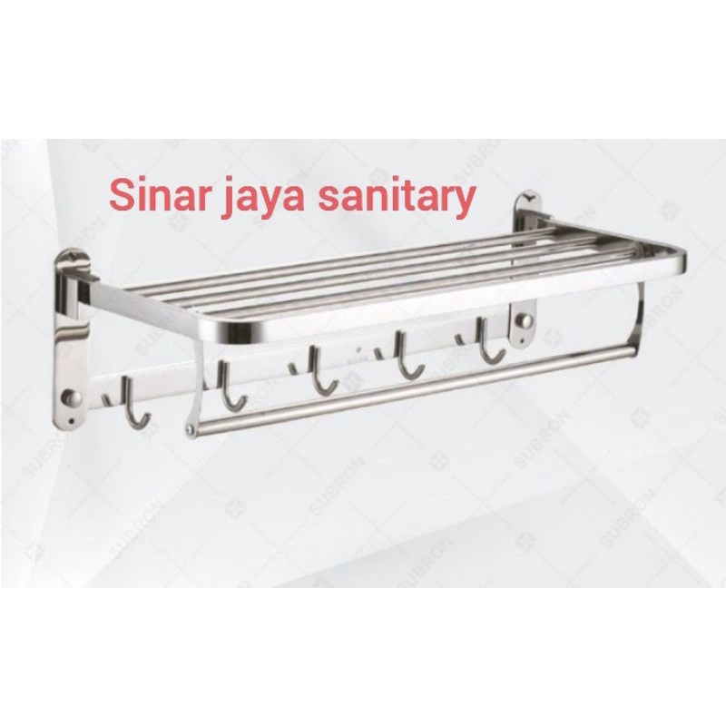 Rak handuk SUBRON 5 baris + kaitan baju / Rak serb guna / Gantungan handuk 5 baris
