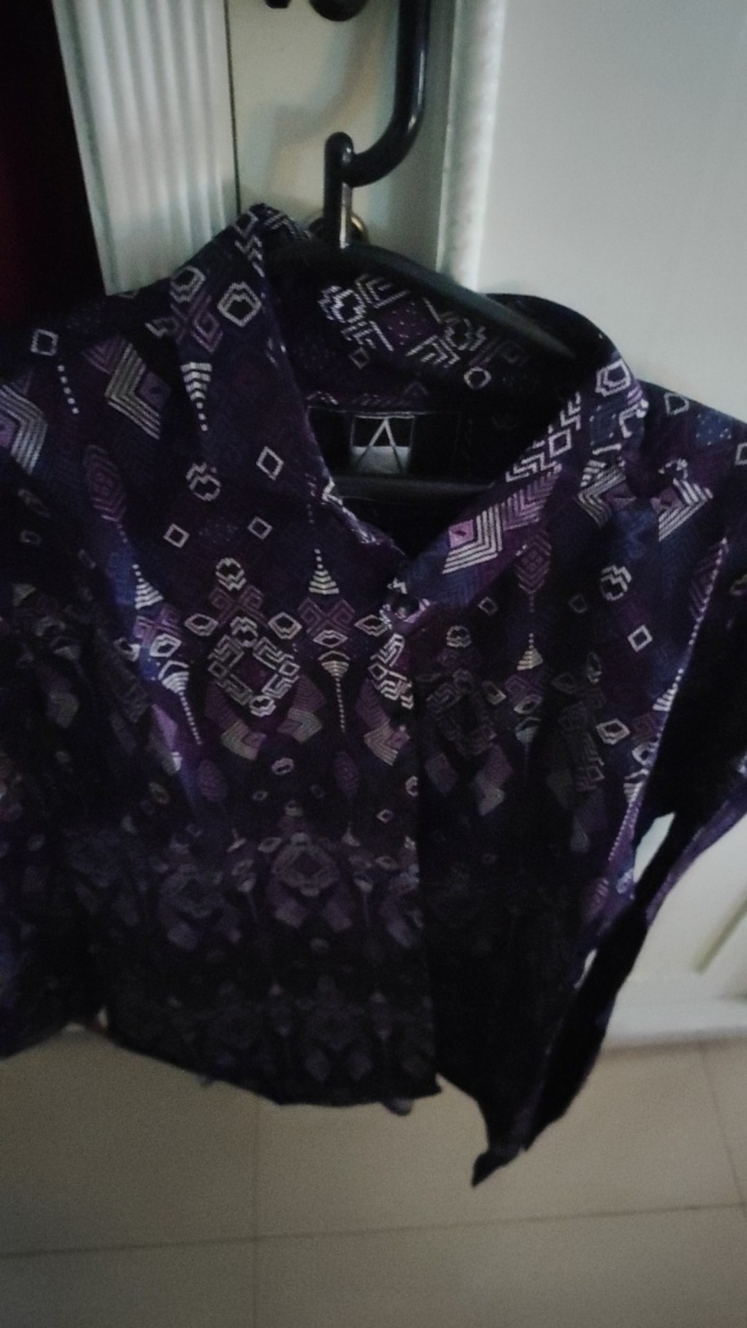 Kemeja Batik Pria Lengan Panjang Motif Songket Navy Hitam Ungu