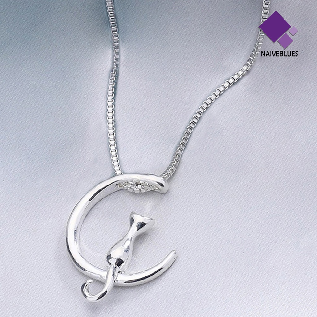 Kalung Desain Kucing Bulan Sabit Bahan Alloy