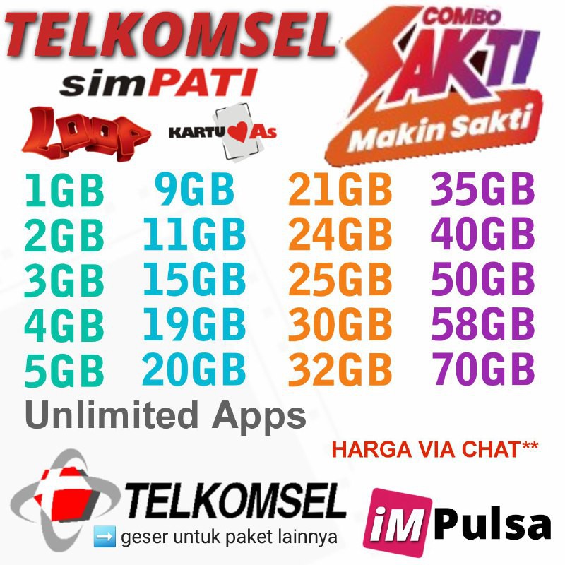 Paket Data Internet Telkomsel Combo Sakti Terbaik simPATI LOOP Kartu AS 5GB 10GB 20GB 25GB 50GB Unli