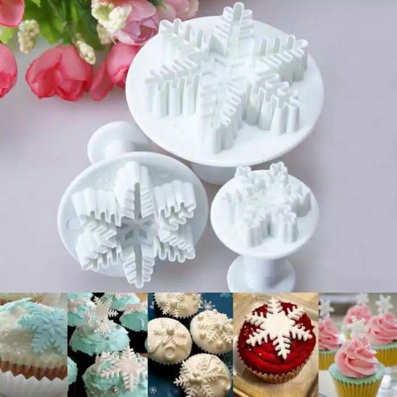 Plunger Cutter Snowflakes Cookies Fondant Bento Cake 3pcs