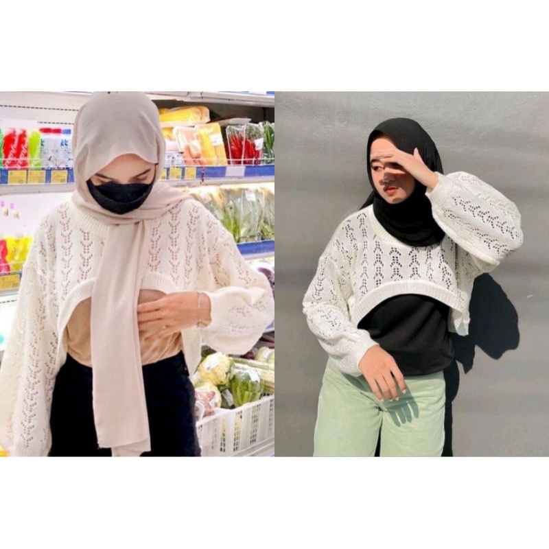 BAJU RAJUT YURA BALON CROP TOP KNITWEAR