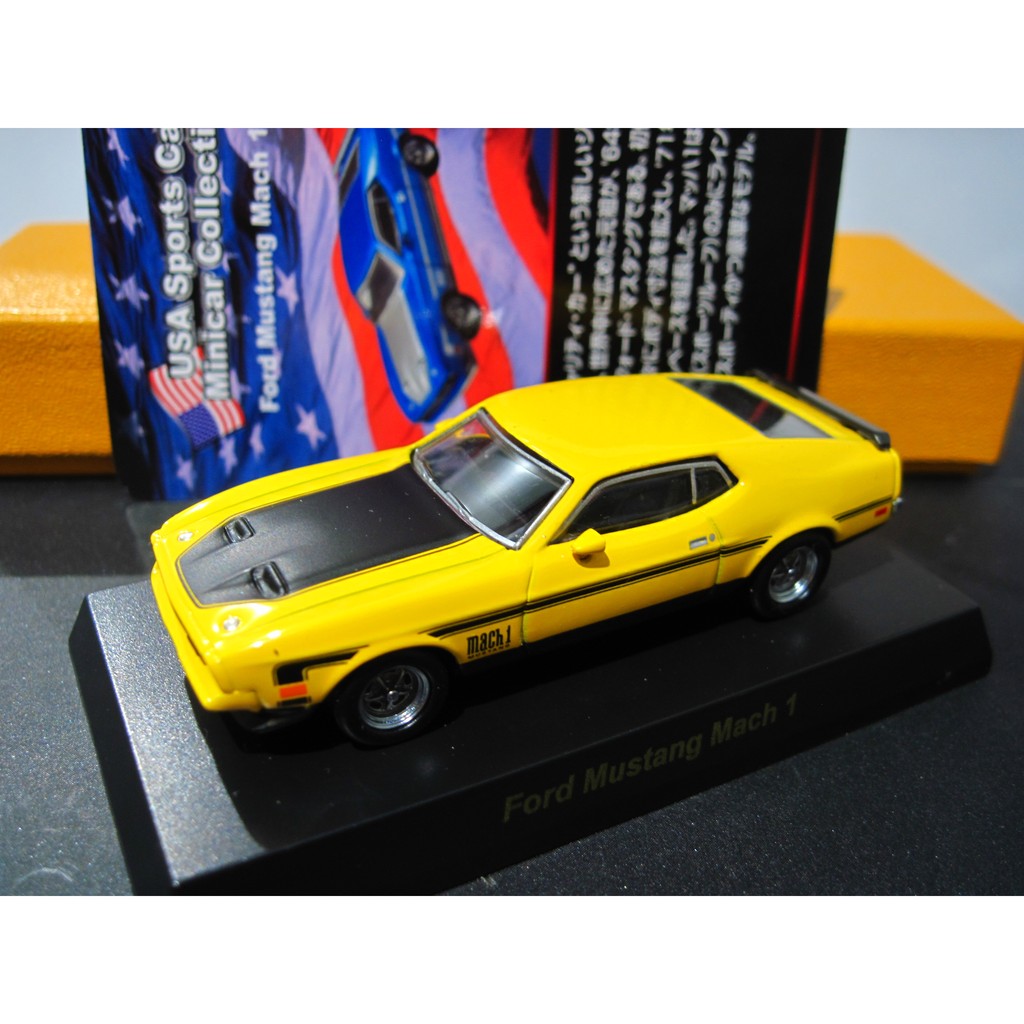 Diecast Ford Mustang Mach 1 Yellow Kyosho Skala 1:64 Original Japan USA Sports Car