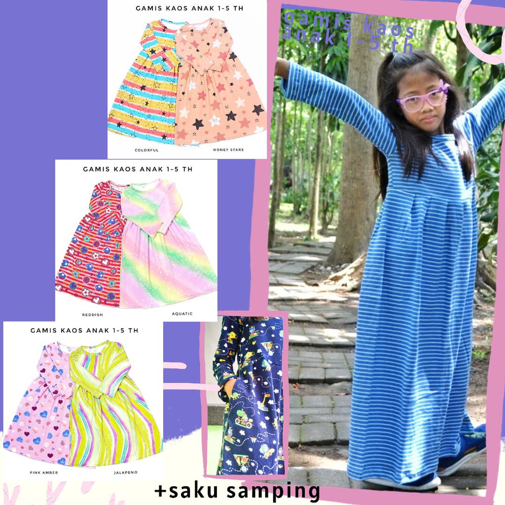 GAMIS KAOS ANAK 1-5 th bahan KAIN SEDANG-TEBAL /Longdress anak/longdress kaos anak/ gamis anak tk