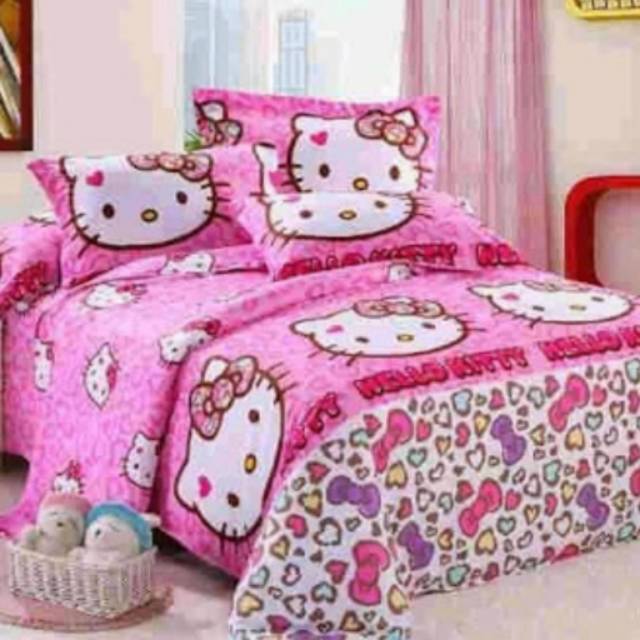 SPREI MOTIF HELLO KITTY LEOPARD PINK UK SINGLE & QUEEN KING 120x200 100x200 90x200 160x200 180x200