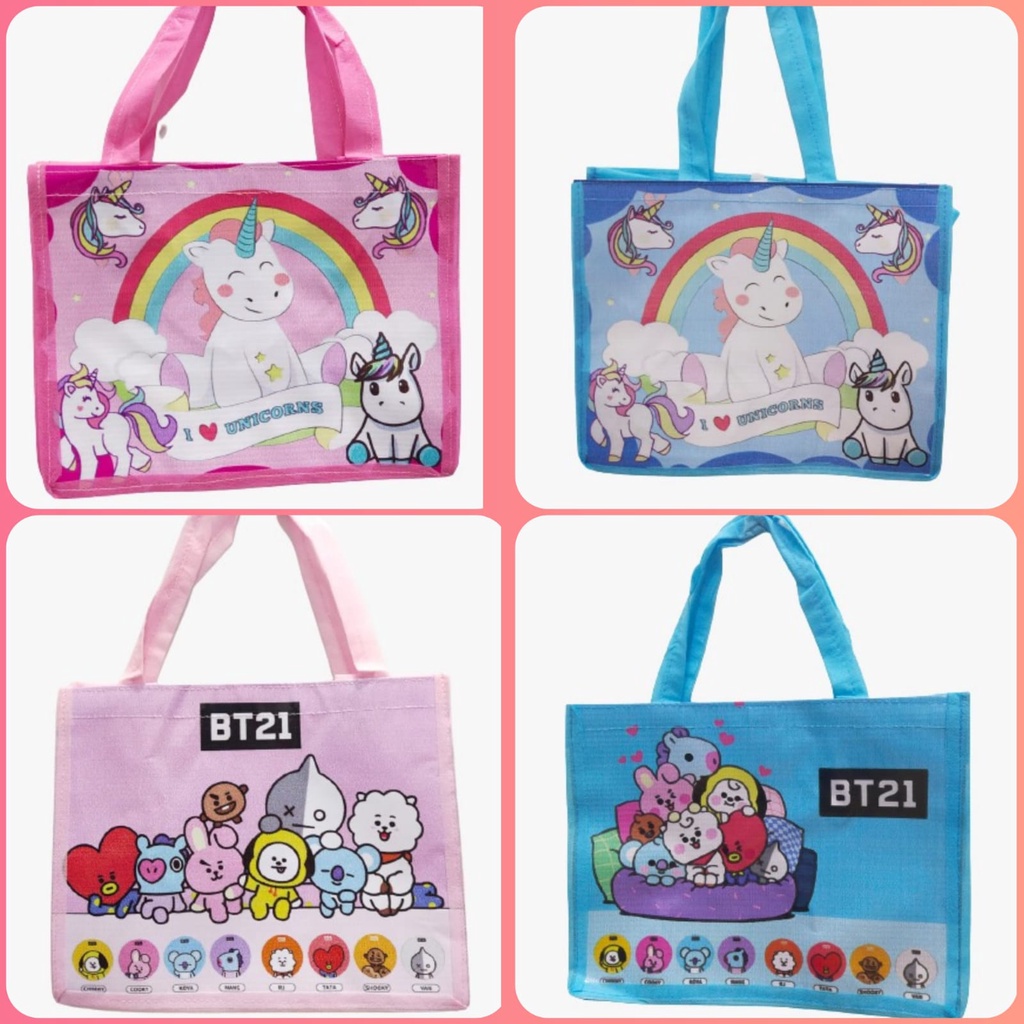 

Godiebag Tas Ulang Tahun BT21 Unicorn Pink biru Anak souvernir tas spound satuan muat box MCDY KFC
