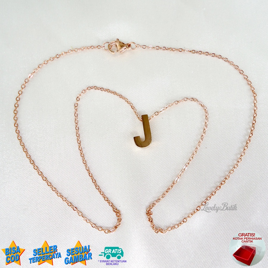 Lovelybutik Kalung Titanium Inisial Abjad Nagita 4ccent Kalung Alfabet Huruf Titanium  C,H,I,J,K Warna Rosegold Bonus Kotak Perhiasan