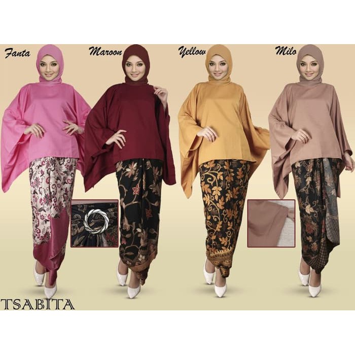 SETELAN KEBAYA WANITA MODEL BATWING / KALONG BAWAHAN ROK LILIT ANEKA WARNA