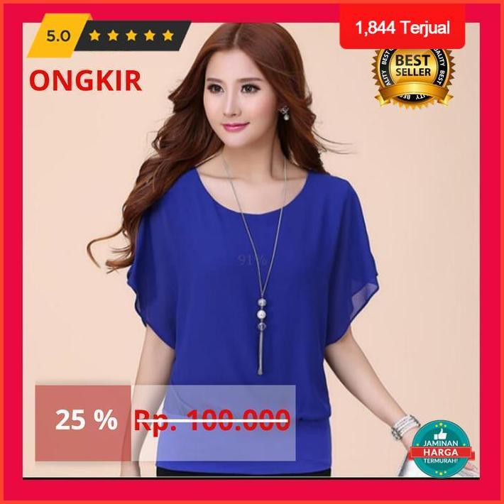 Blouse Baju Atasan Wanita Blus Jumbo Sifon Model Korea Wing - Putih, M Paling Murah