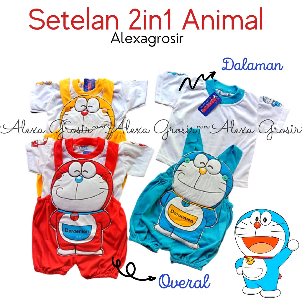 Baju Anak. Baju Bayi Murah Umur 3-6 Bulan Gambar Animal 2in1 Lucu Baju Setelan Anak