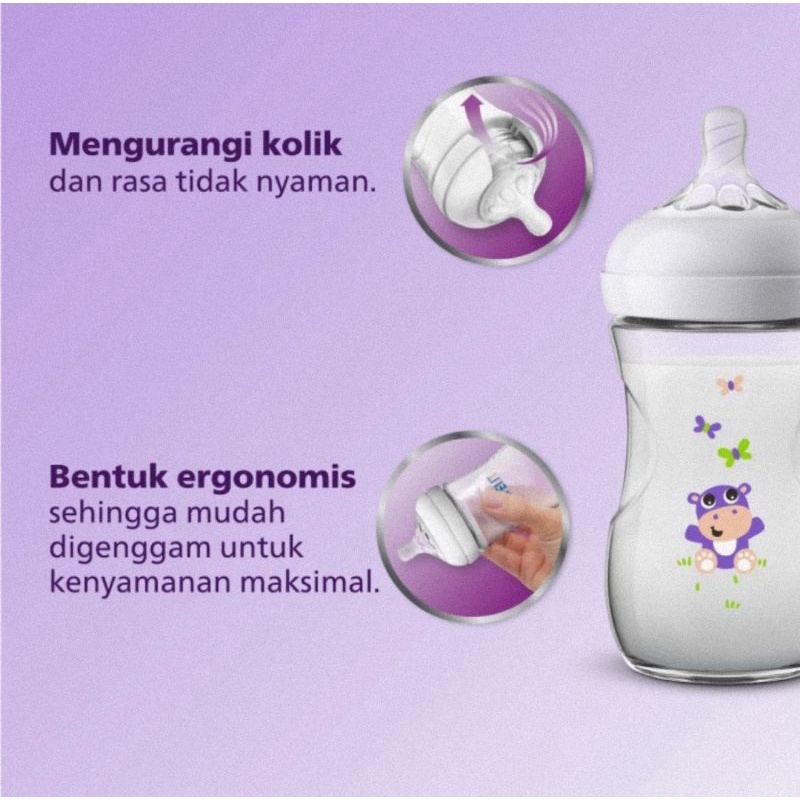 Philips Avent Natural Bottle Hippo 260ml Single Pack - Botol Susu Bayi