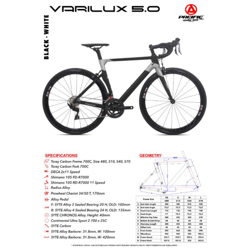 Sepeda Roadbike Pacific Varilux 5.0 Carbon 700C / Sepeda Balap Pacific Varilux 5.0 Carbon