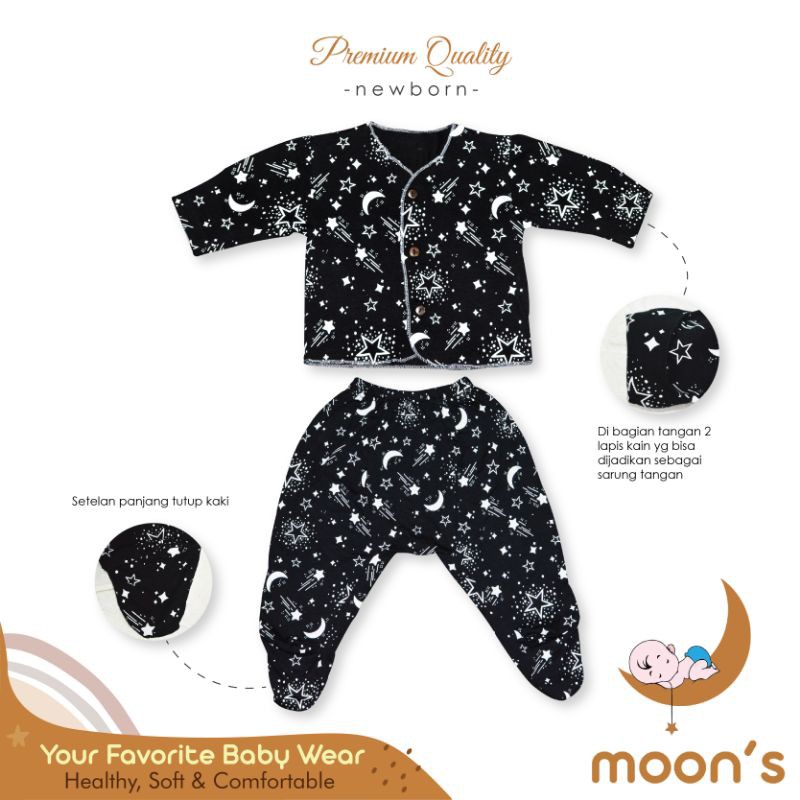 MOONS STELAN PANJANG TUTUP KAKI PREMIUM,STELAN BAJU TIDUR, PIYAMA BAYI NEWBORN