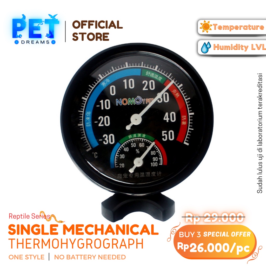 PROMO HYGROMETER THERMOMETER ANALOG PENGUKUR SUHU LEMBAB KANDANG REPTIL TORTO IGUANA NOMOY