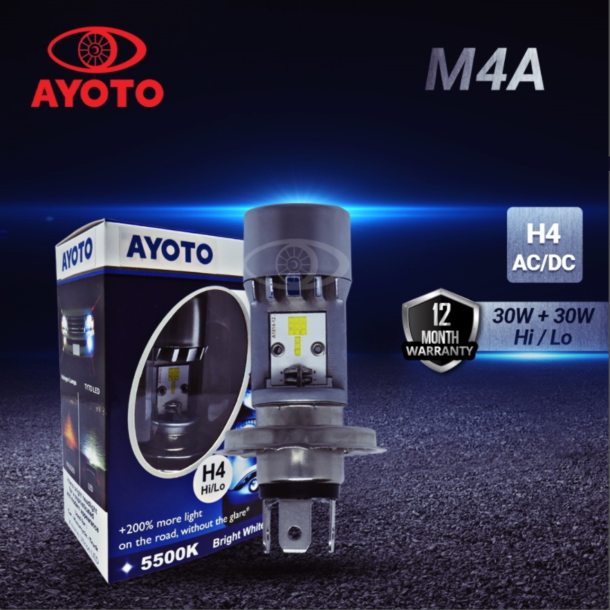 Lampu Mobil &amp; Motor LED AYOTO H4 HS1 30 + 30 WATT M4A Original 1 Pasang Isi 2PCS