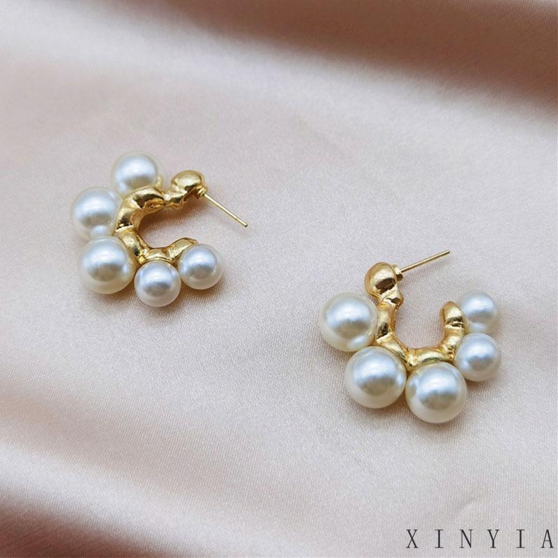 Anting Bentuk C Aksen Mutiara Gaya Retro