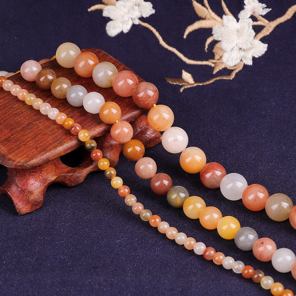 4 6 8 10 Mm/Alami Merah Emas Sutra Jade Lebih Ringan Imperial Stone Round Beads untuk Wanita DIY Gelang Kalung Perhiasan Anting-Anting Aksesoris