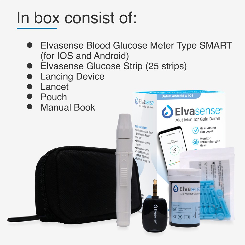 Elvasense Alat Monitor Gula Darah - Smartphone Connect Kit, SMART