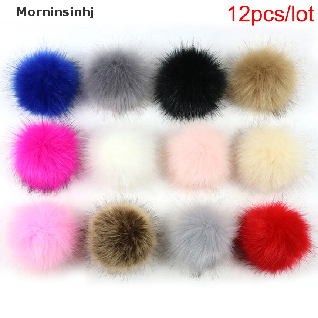 12 Pcs Gantungan Kunci Bola PomPom Bahan Bulu Imitasi Ukuran 8cm Untuk Tas Tangan