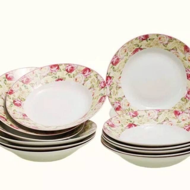 Piring makan cekung 9 inch motif mawar vicenza 1/2 lusin (6 pcs) B179