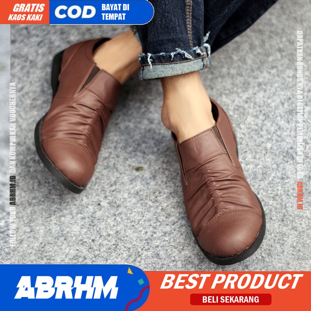 ABRHM X KERUT Sepatu Slip On Pria Sepatu Casual Pria Sepatu Pria Casual Kulit PU Cowo/Cowok Ori Sepatu Kasual Santai Gaya Keren Kekinian Anti Slip Original Murah Terlaris