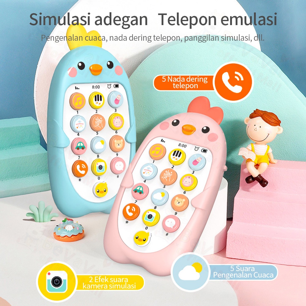 BEVAVAR Mainan Edukasi Ponsel Bayi Mainan Musik Bayi Telepon Handphone Anak