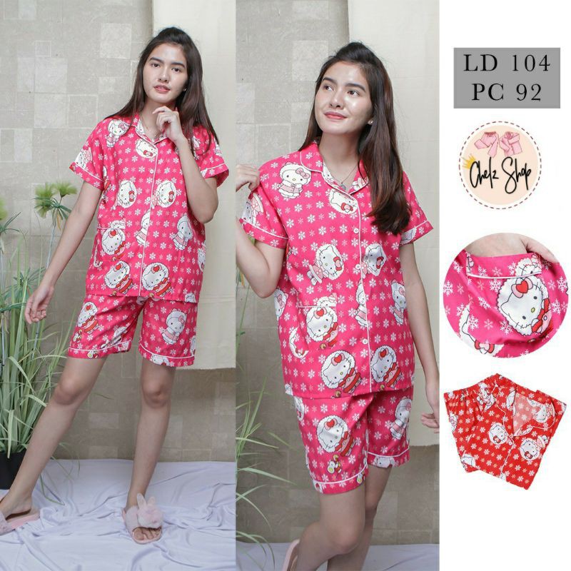 Baju Tidur Piyama Wanita Cewek Dewasa Pajamas Katun Motif HP Hello Kitty