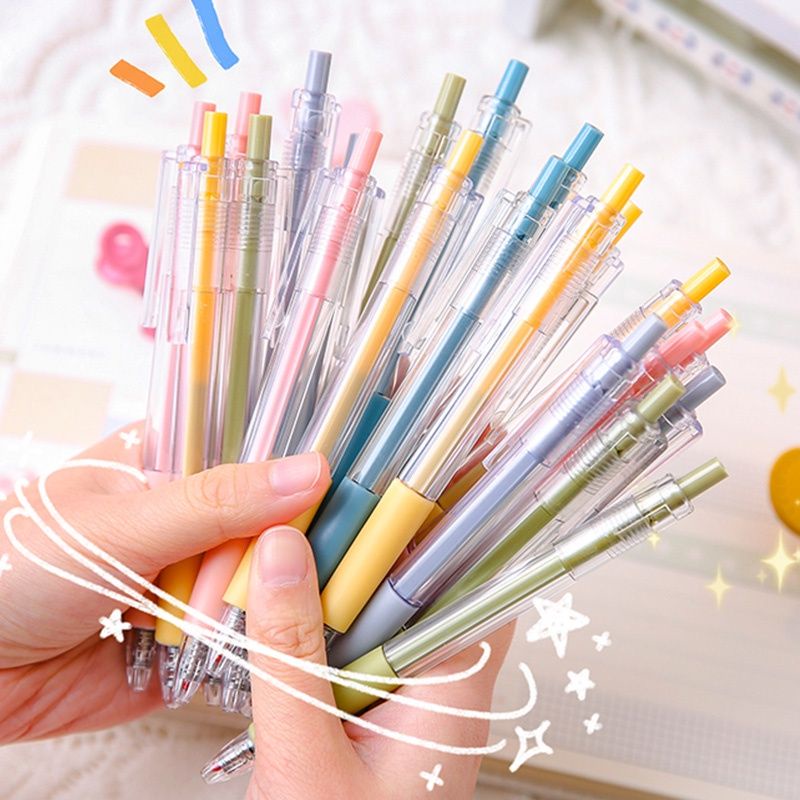 

GAEKOPEDIA || Pulpen Mekanik Simple Morandi Colors Black Ink Transparent Ball Pen Pena Unik Simpel