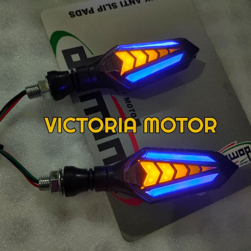 Lampu sen Led Running Lancip Model Panah 2 mode Biru-kuning Vario Aerox Vixion Universal Motor