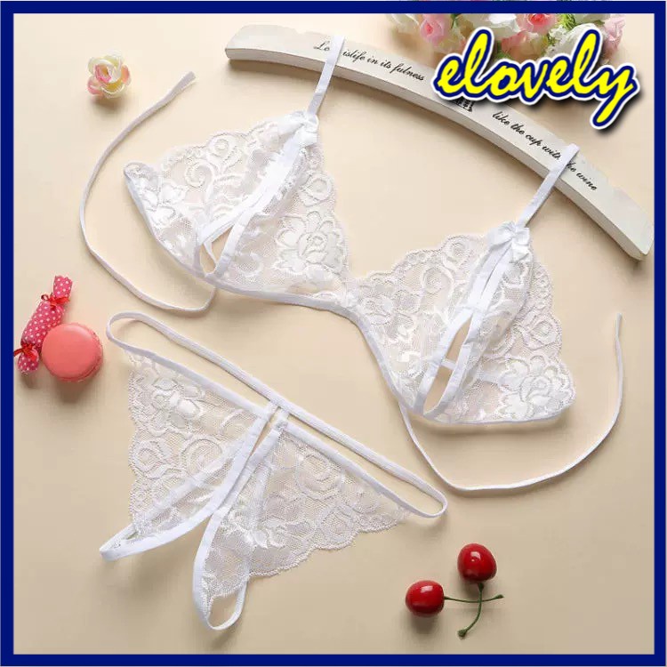 Elovely Lingerie Sexy Longnight Korea Fashion Set Bra Lingerie G-String Bahan Lace Women Import Bra Cd | 3001-white