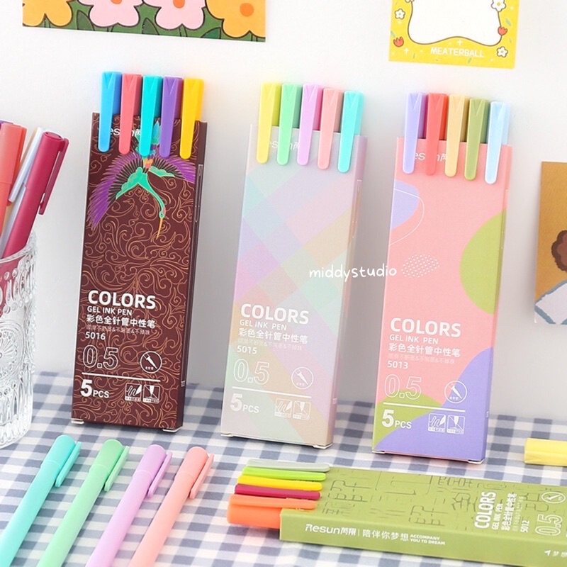 

MORANDI Macaron Gel Pen Ink 0.5mm Pastel 5pcs SET Ballpoint Pena Bolpen Ready Stock